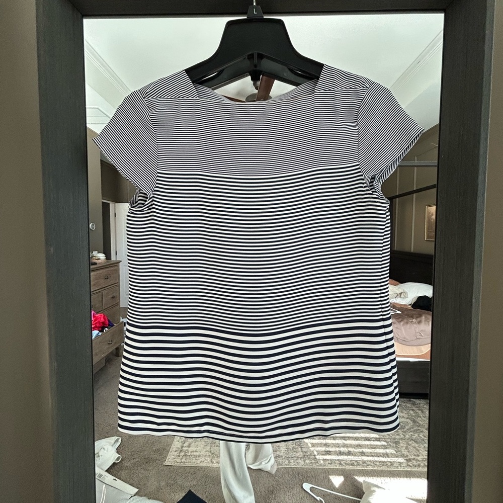 LOFT Black and White Striped Short Sleeve Top